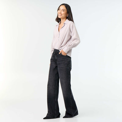 Jean barrel avec patte de boutonnage décalée NOIR