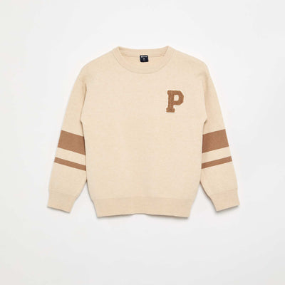 Pull en maille fine jauge col rond BEIGE