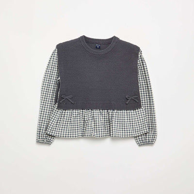 Pull 2 en 1 effet blouse GRIS