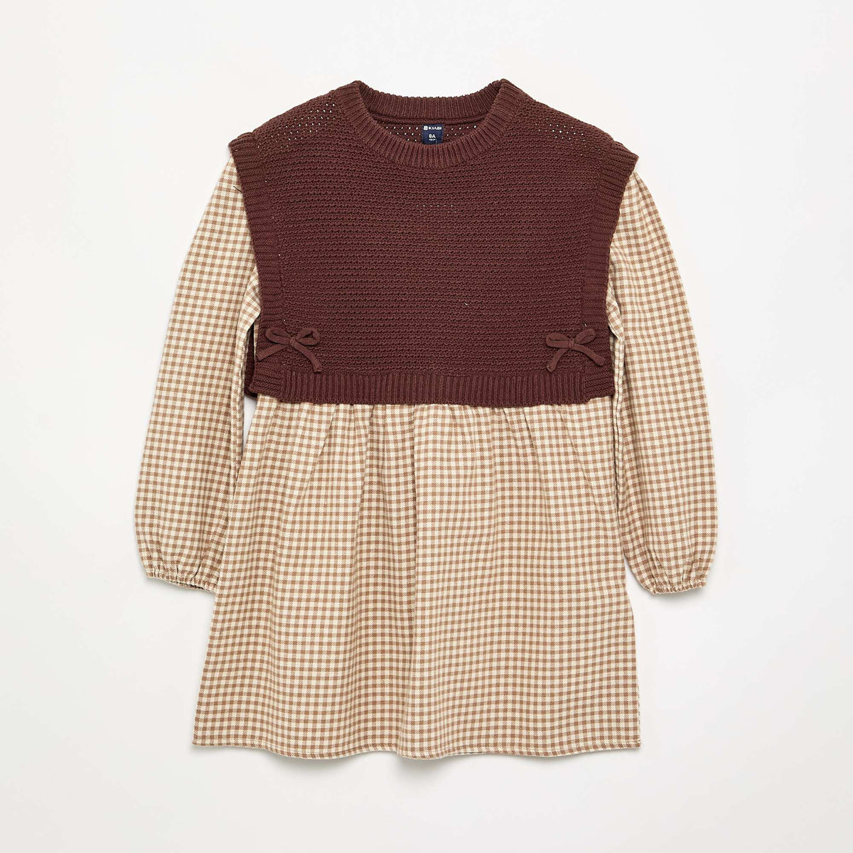 Robe 2 en 1 avec haut en maille et bas en flanelle MARRON