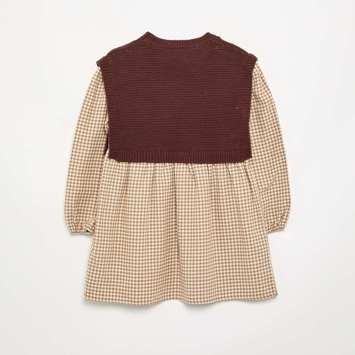 Robe 2 en 1 avec haut en maille et bas en flanelle MARRON