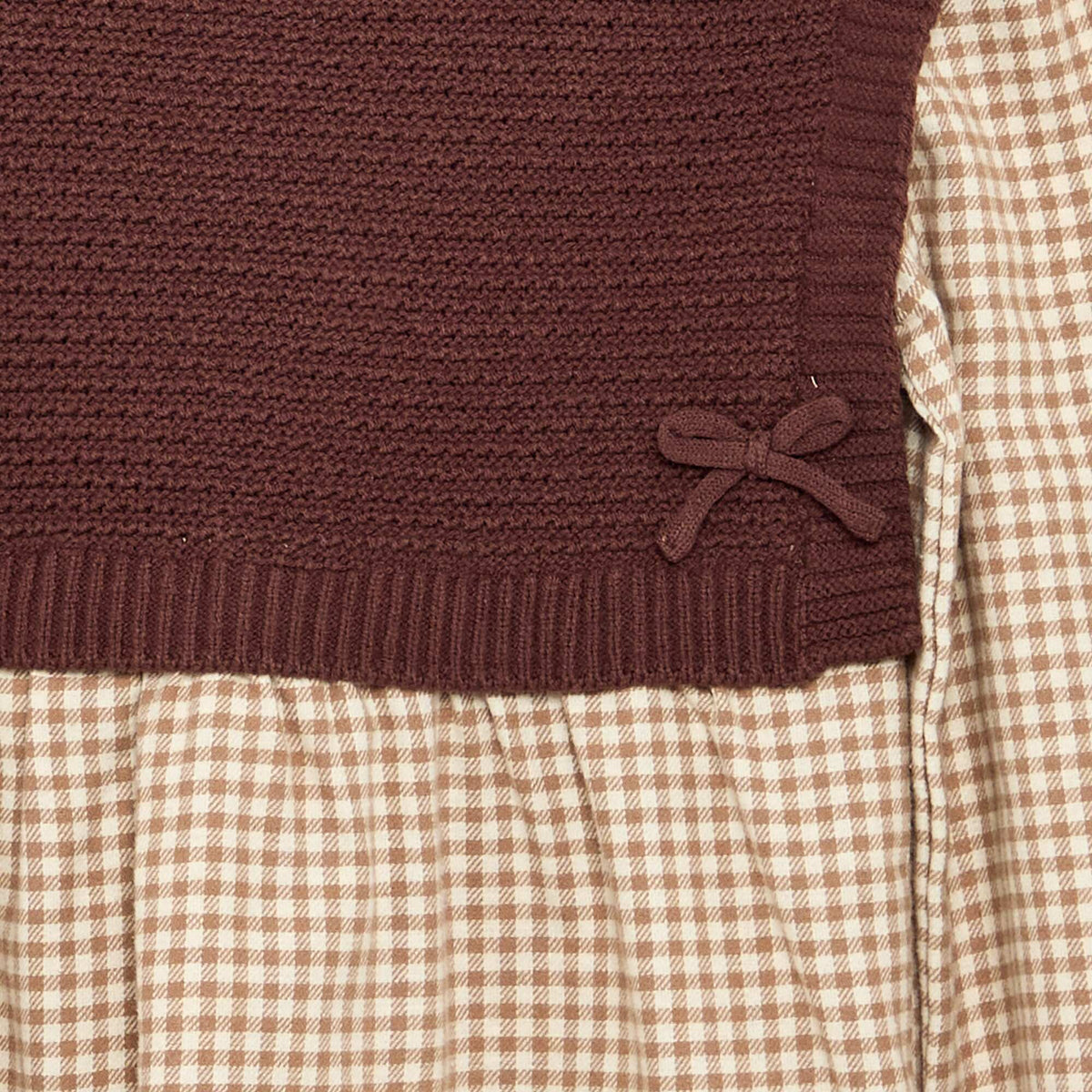 Robe 2 en 1 avec haut en maille et bas en flanelle MARRON