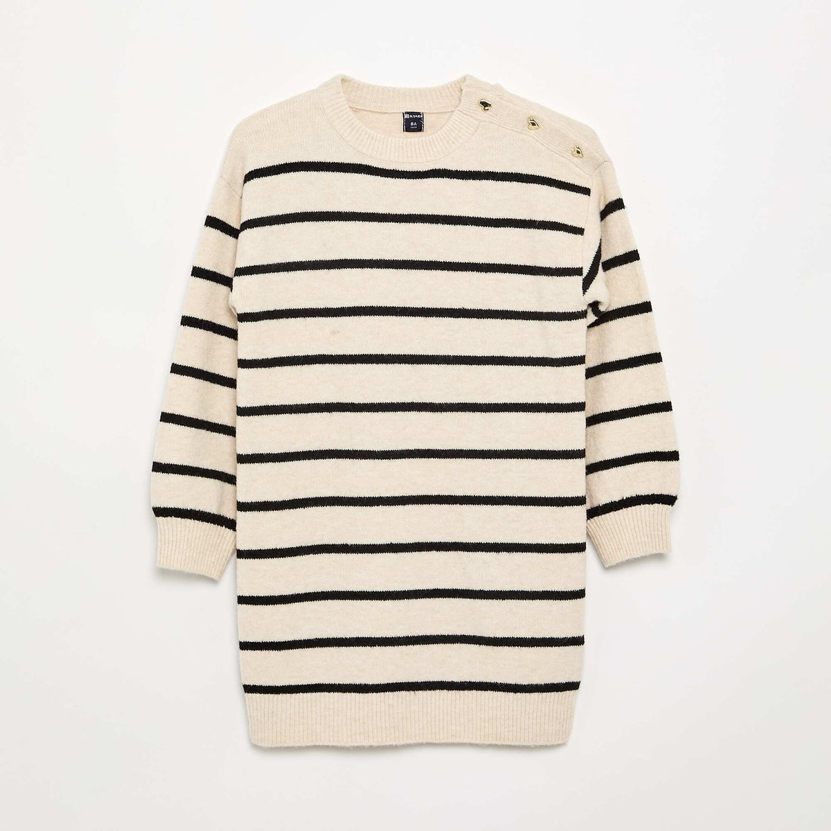 Robe pull à manches longues et col boutonné BEIGE