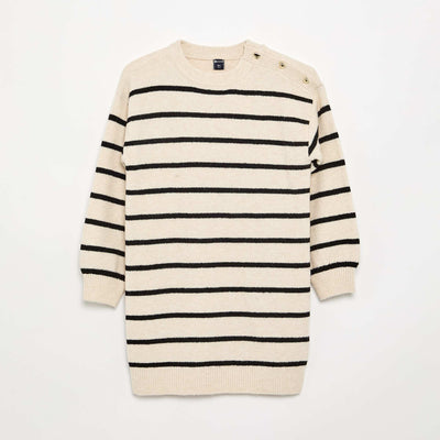 Robe pull à manches longues et col boutonné BEIGE