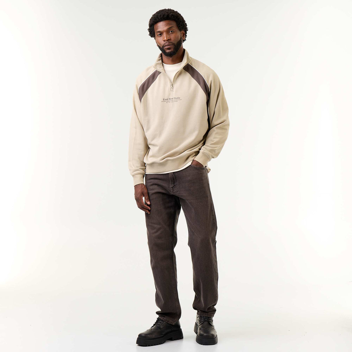 Pull en French Terry col camionneur BEIGE