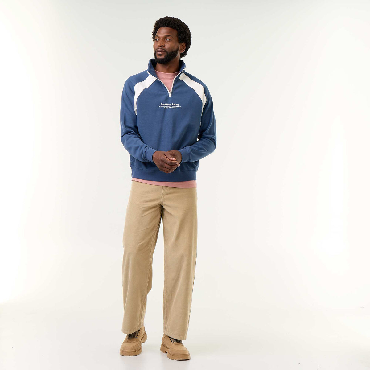 Pull en French Terry col camionneur BLEU
