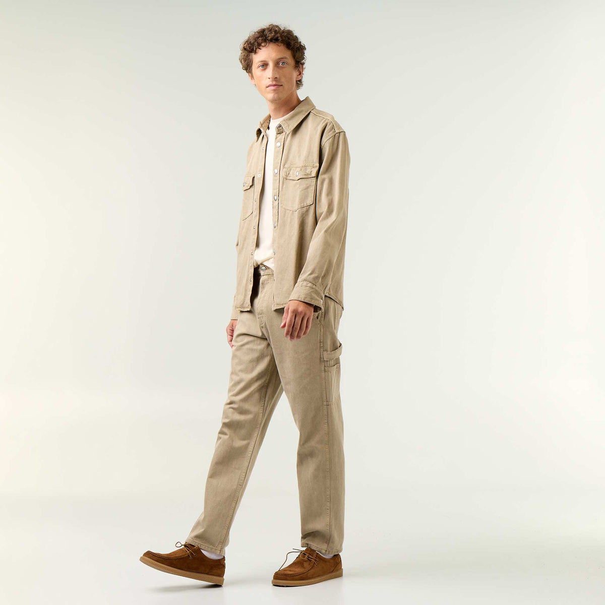 Pantalon style carpenter en denim BEIGE