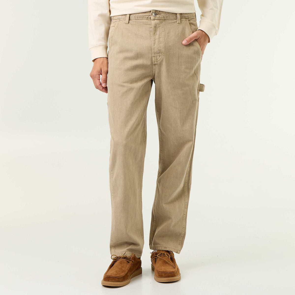 Pantalon style carpenter en denim BEIGE