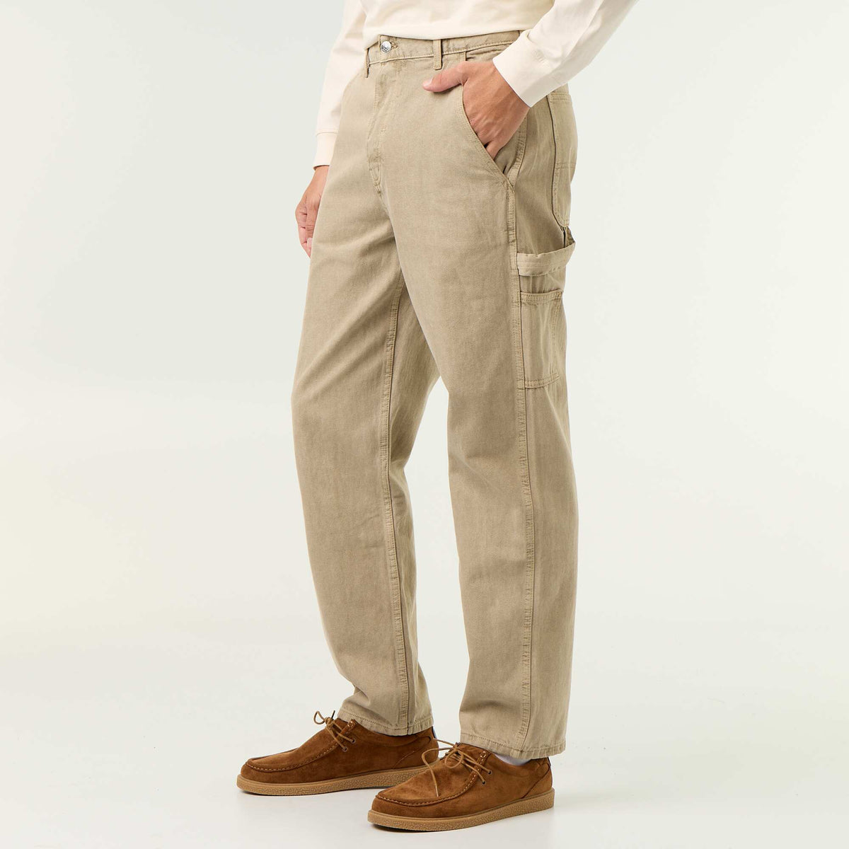 Pantalon style carpenter en denim BEIGE