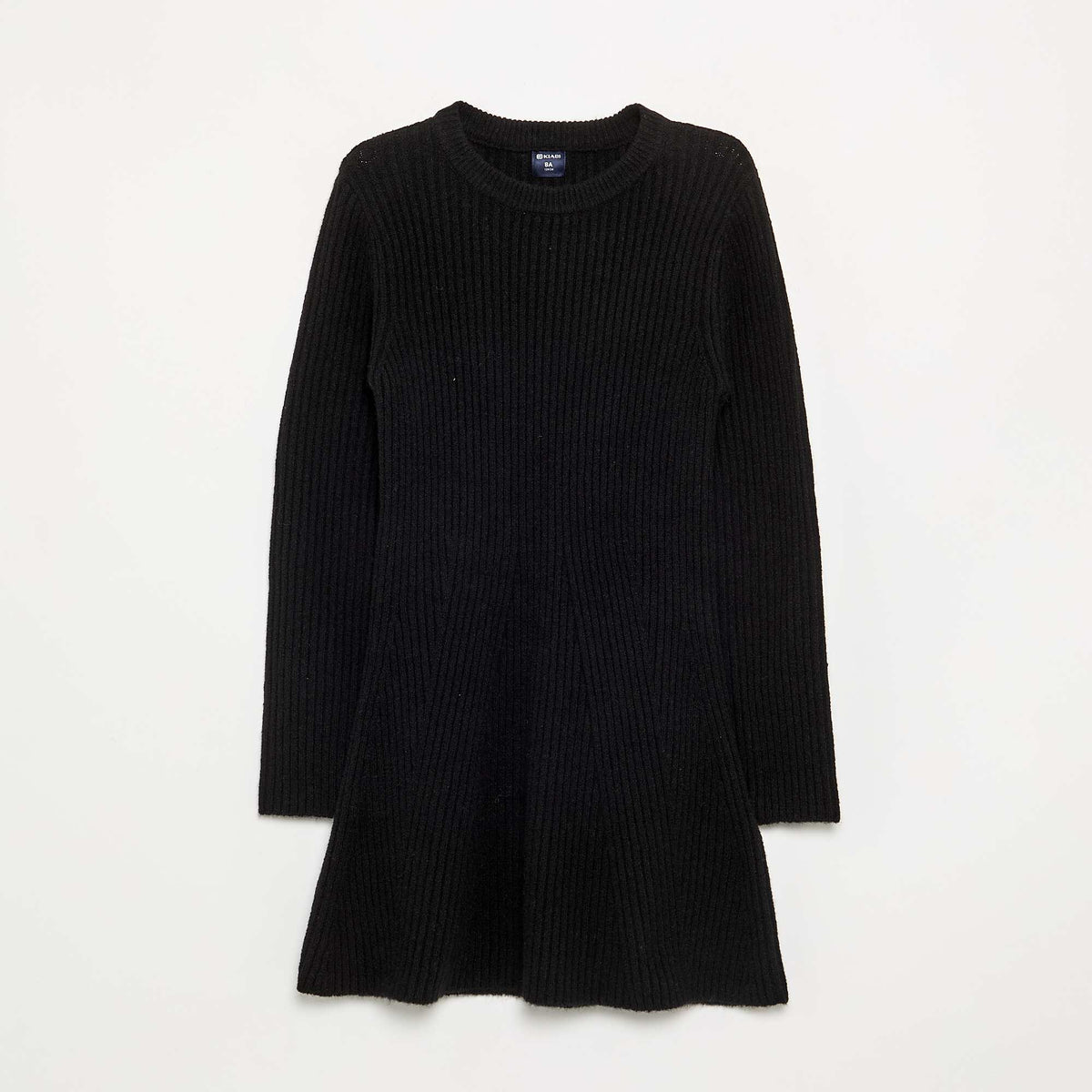 Robe en tricot côtelé à manches longues NOIR