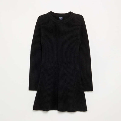 Robe en tricot côtelé à manches longues NOIR