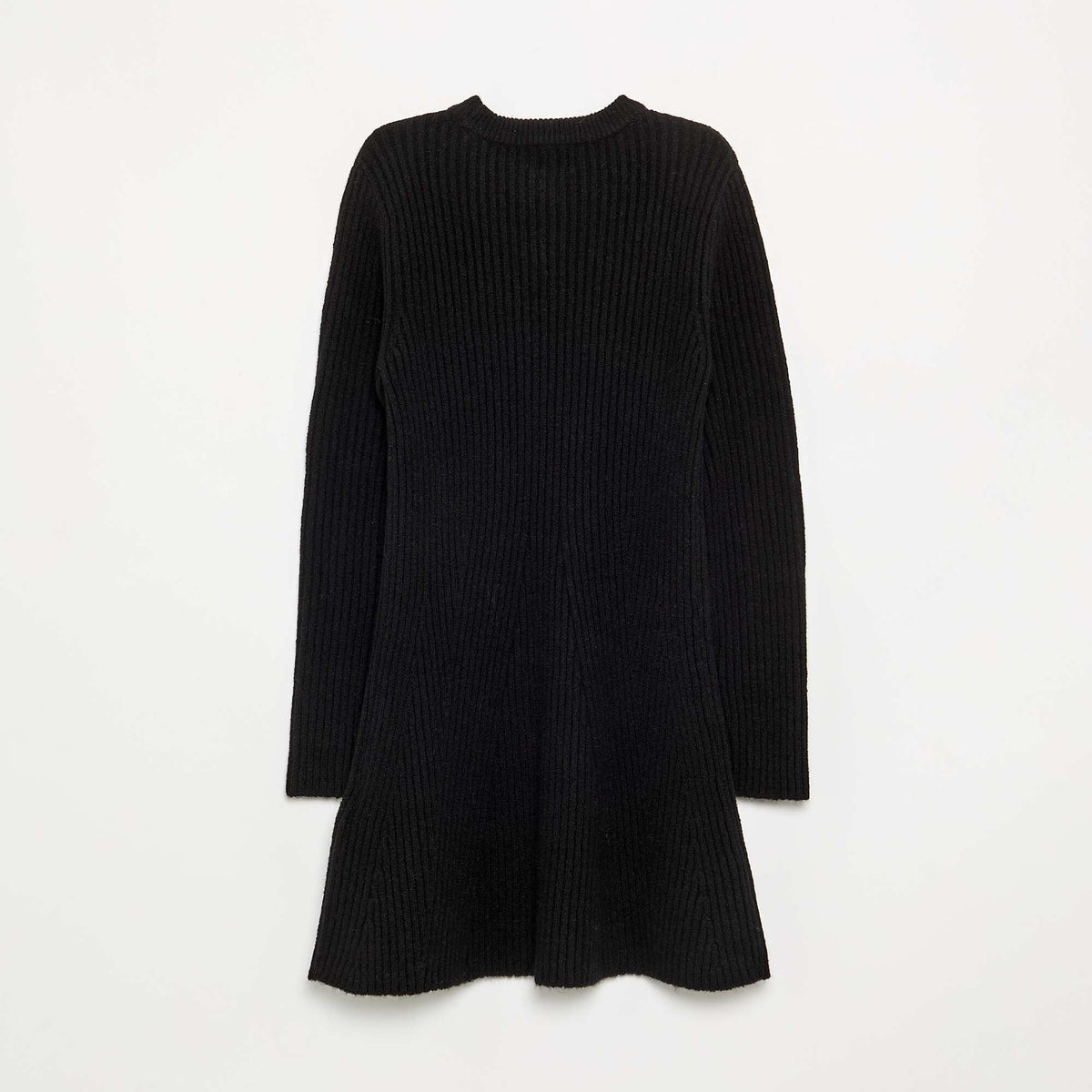 Robe en tricot côtelé à manches longues NOIR