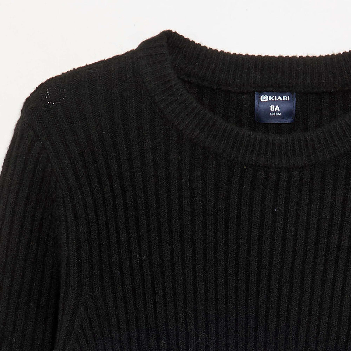 Robe en tricot côtelé à manches longues NOIR