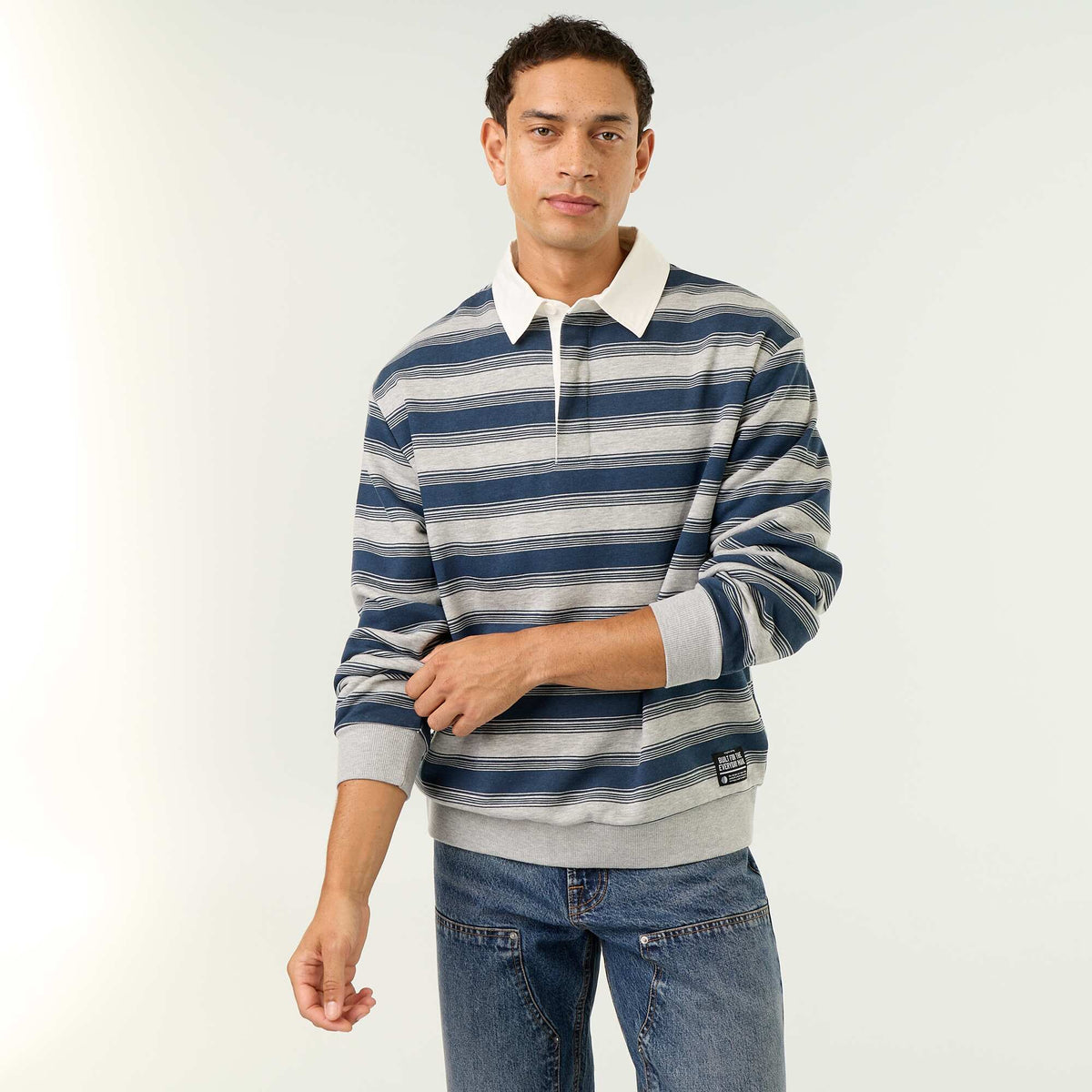 Polo uni style rugby manches longues BLEU