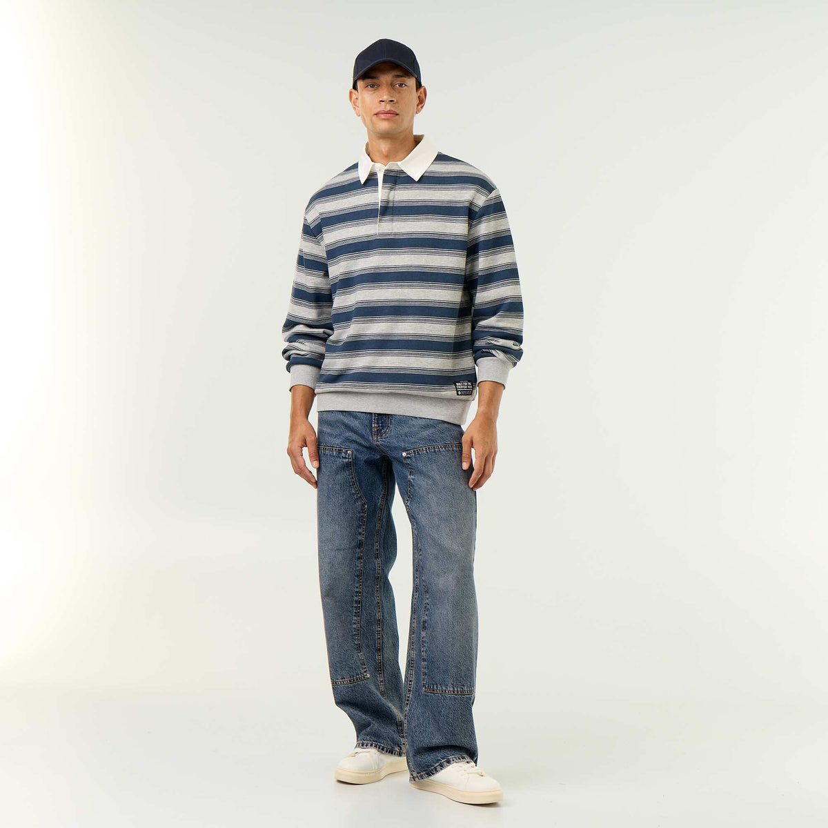 Polo uni style rugby manches longues BLEU