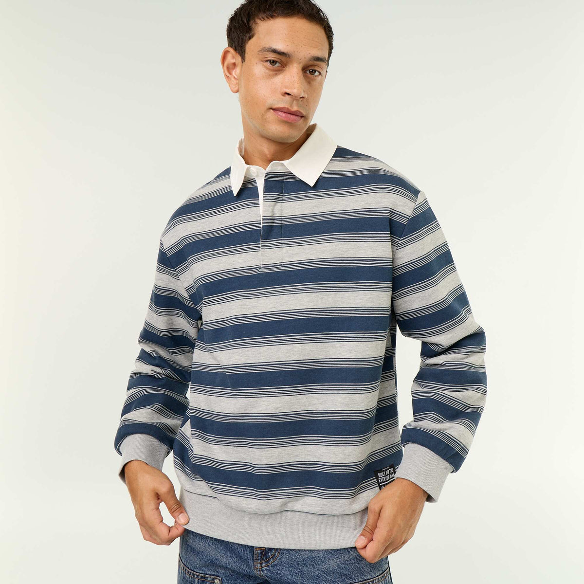 Polo uni style rugby manches longues BLEU