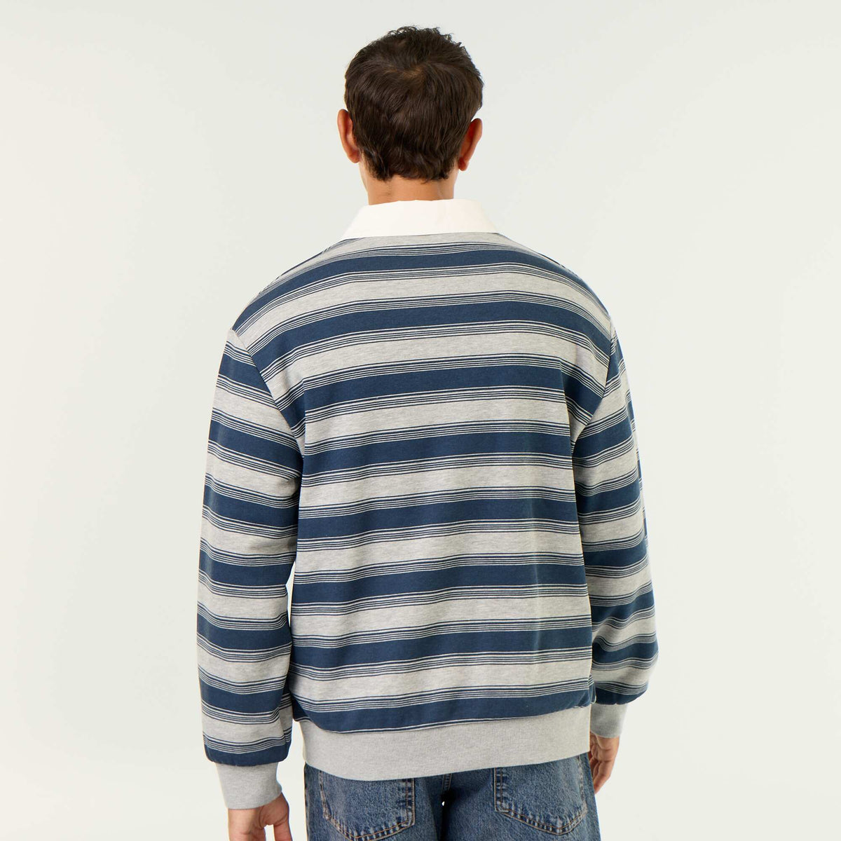 Polo uni style rugby manches longues BLEU