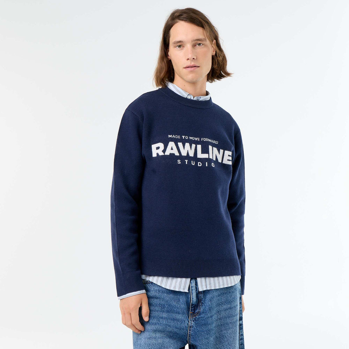Pull col rond avec inscriptions BLANC