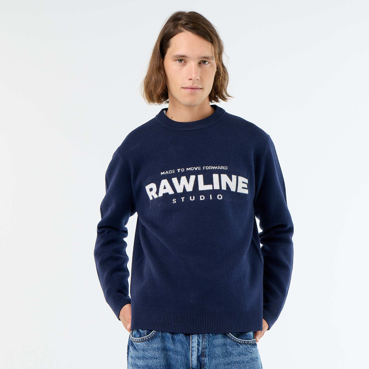 Pull col rond avec inscriptions BLANC