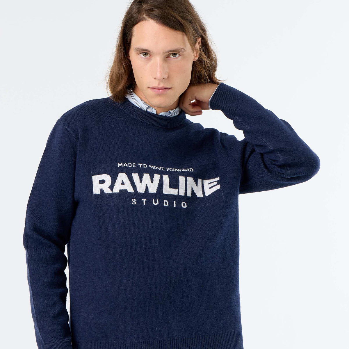 Pull col rond avec inscriptions BLANC