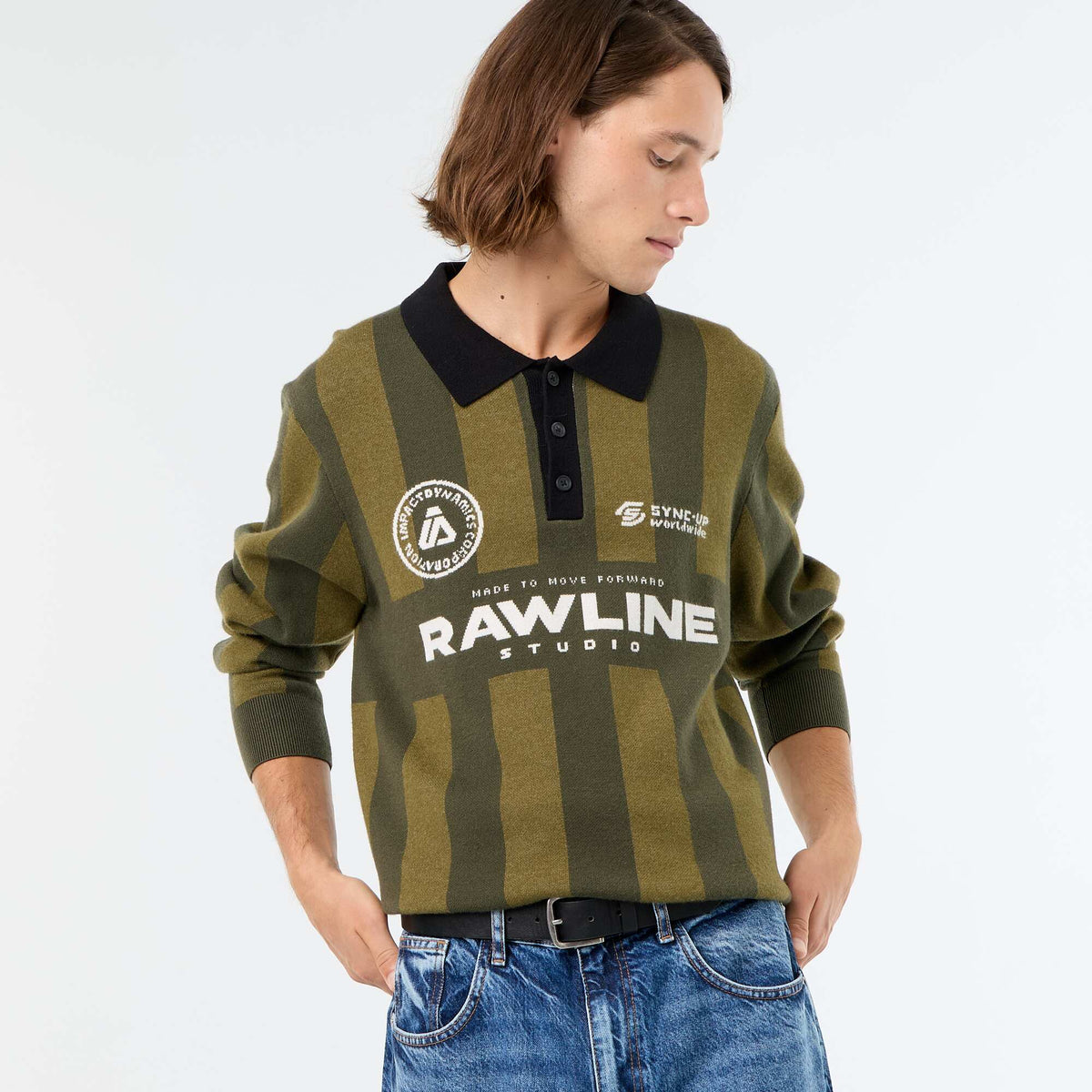 Pull forme polo avec imprimé KAKI