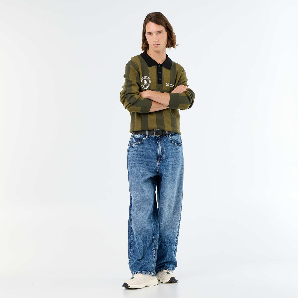 Pull forme polo avec imprimé KAKI