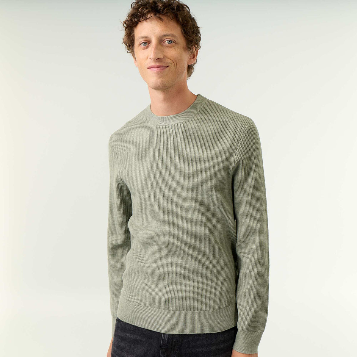 Pull en maille gaufrée à col rond VERT