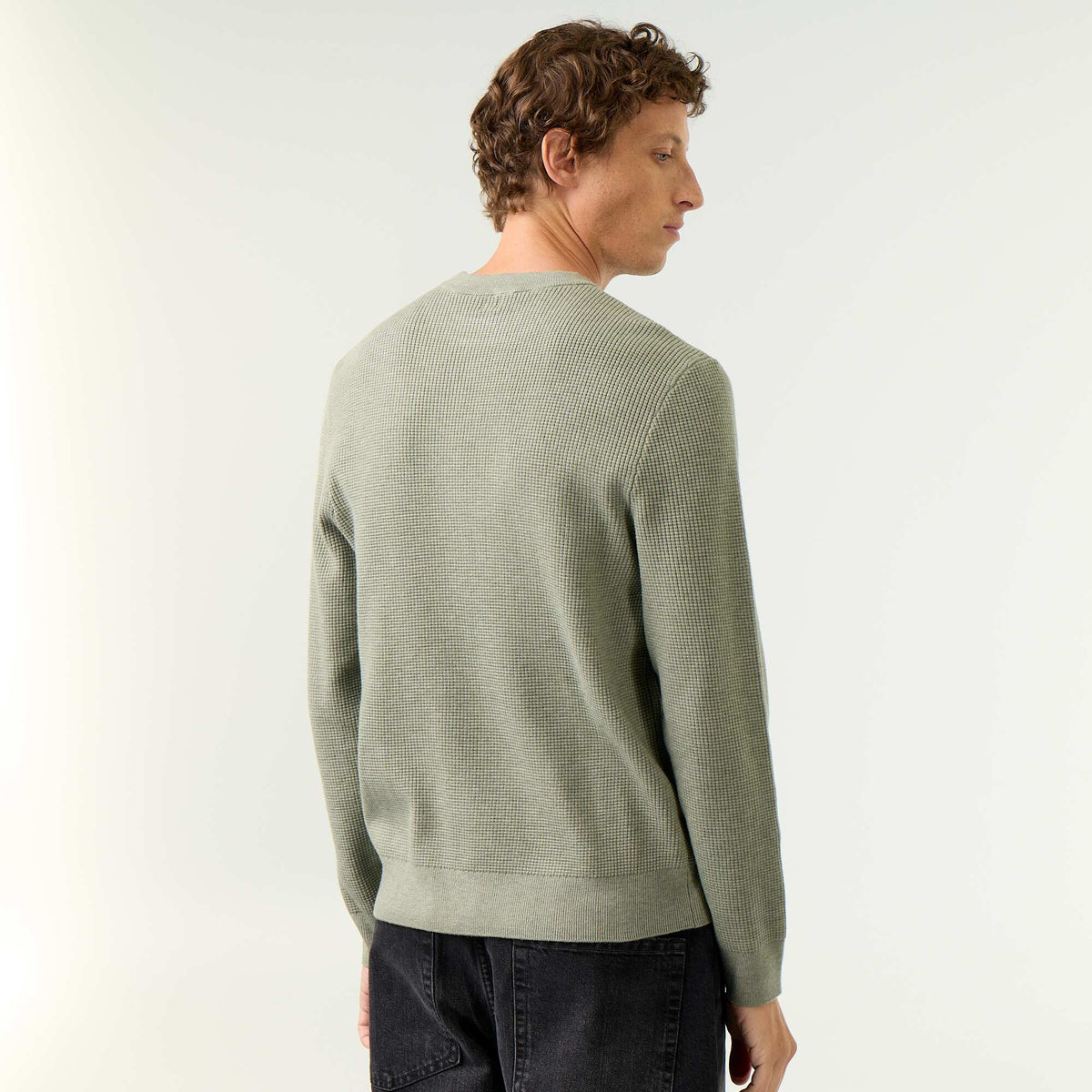 Pull en maille gaufrée à col rond VERT