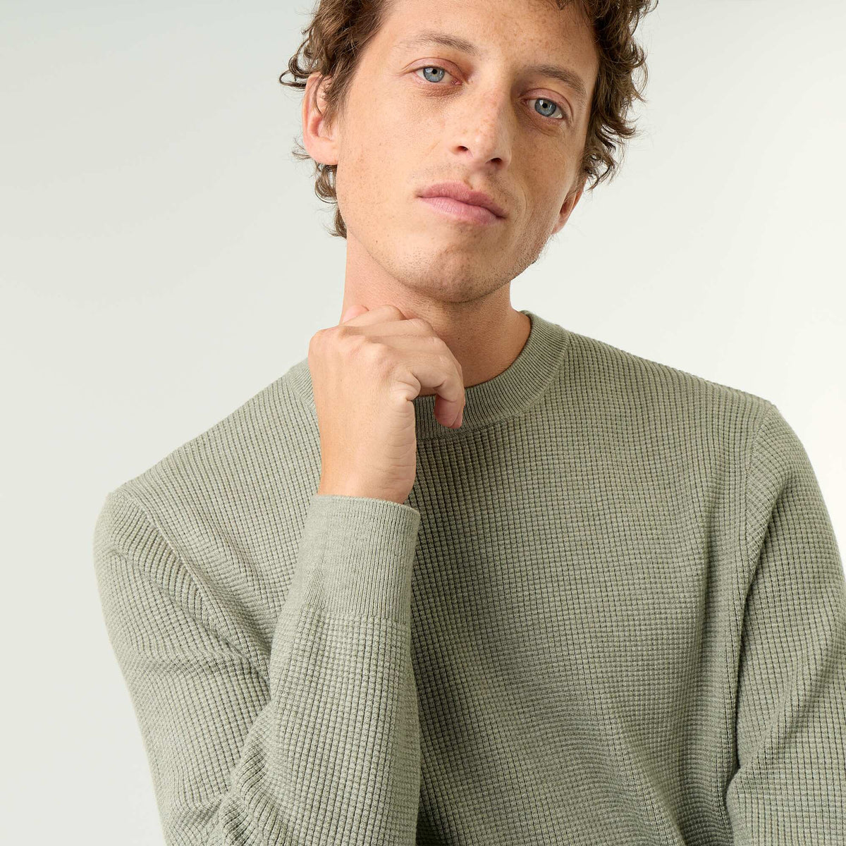 Pull en maille gaufrée à col rond VERT