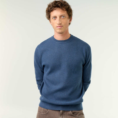 Pull en maille gaufrée à col rond BLEU