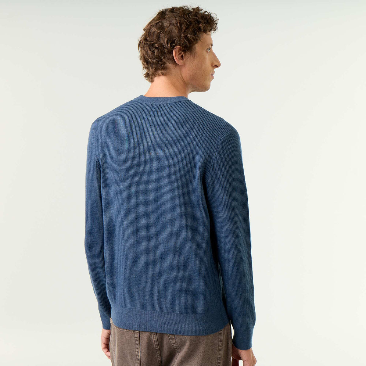Pull en maille gaufrée à col rond BLEU