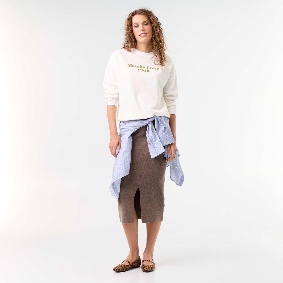 Jupe midi en matière ottoman BEIGE