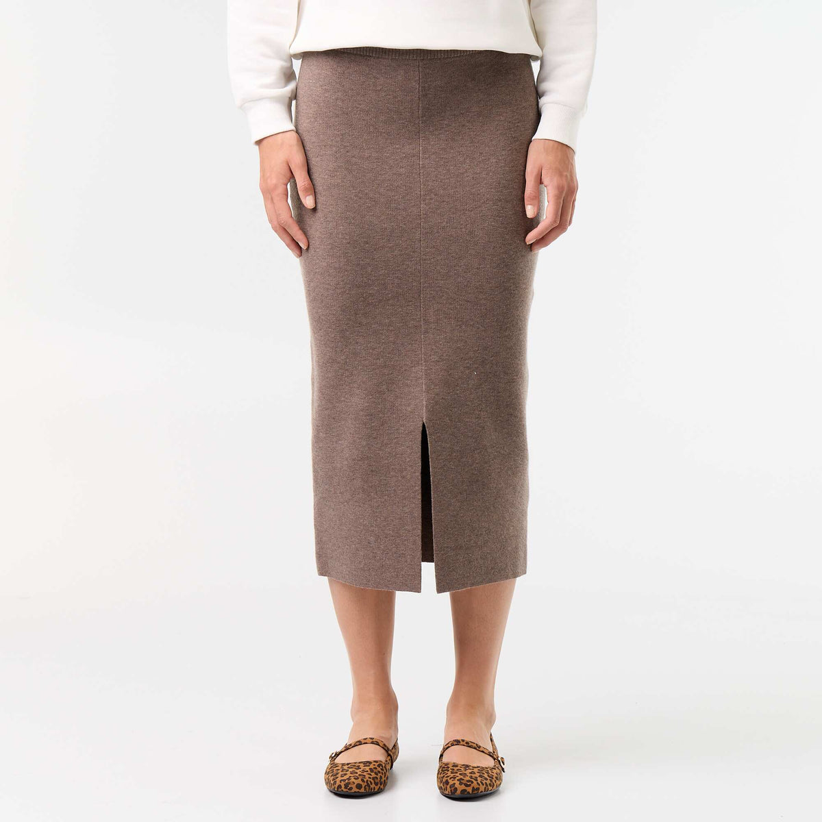 Jupe midi en matière ottoman BEIGE