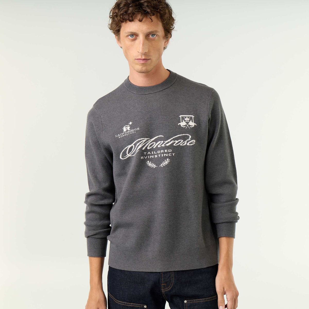 Pull en maille grosse jauge à col rond GRIS