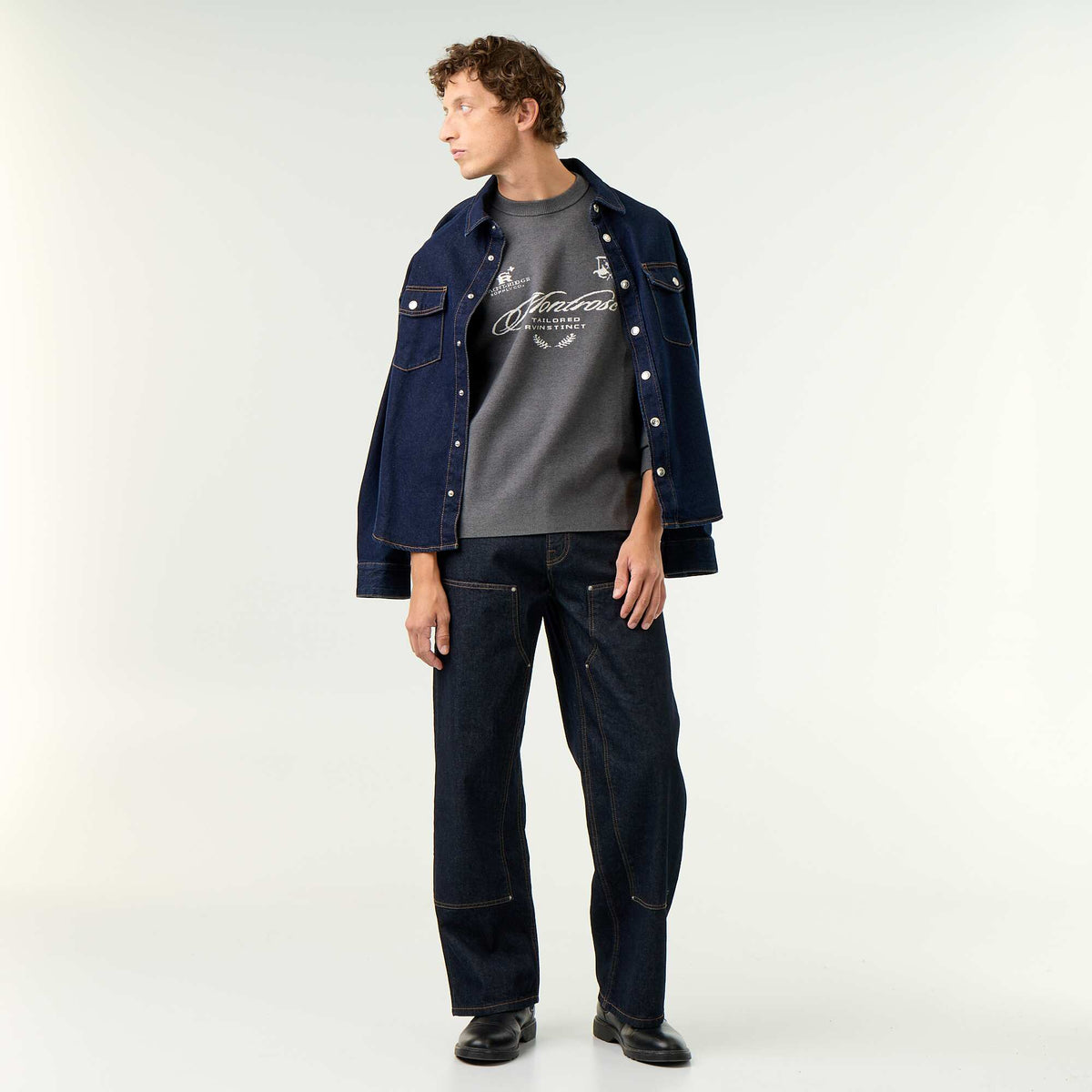 Pull en maille grosse jauge à col rond GRIS