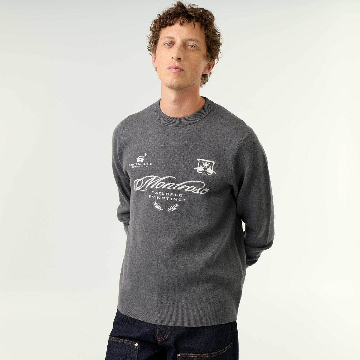 Pull en maille grosse jauge à col rond GRIS