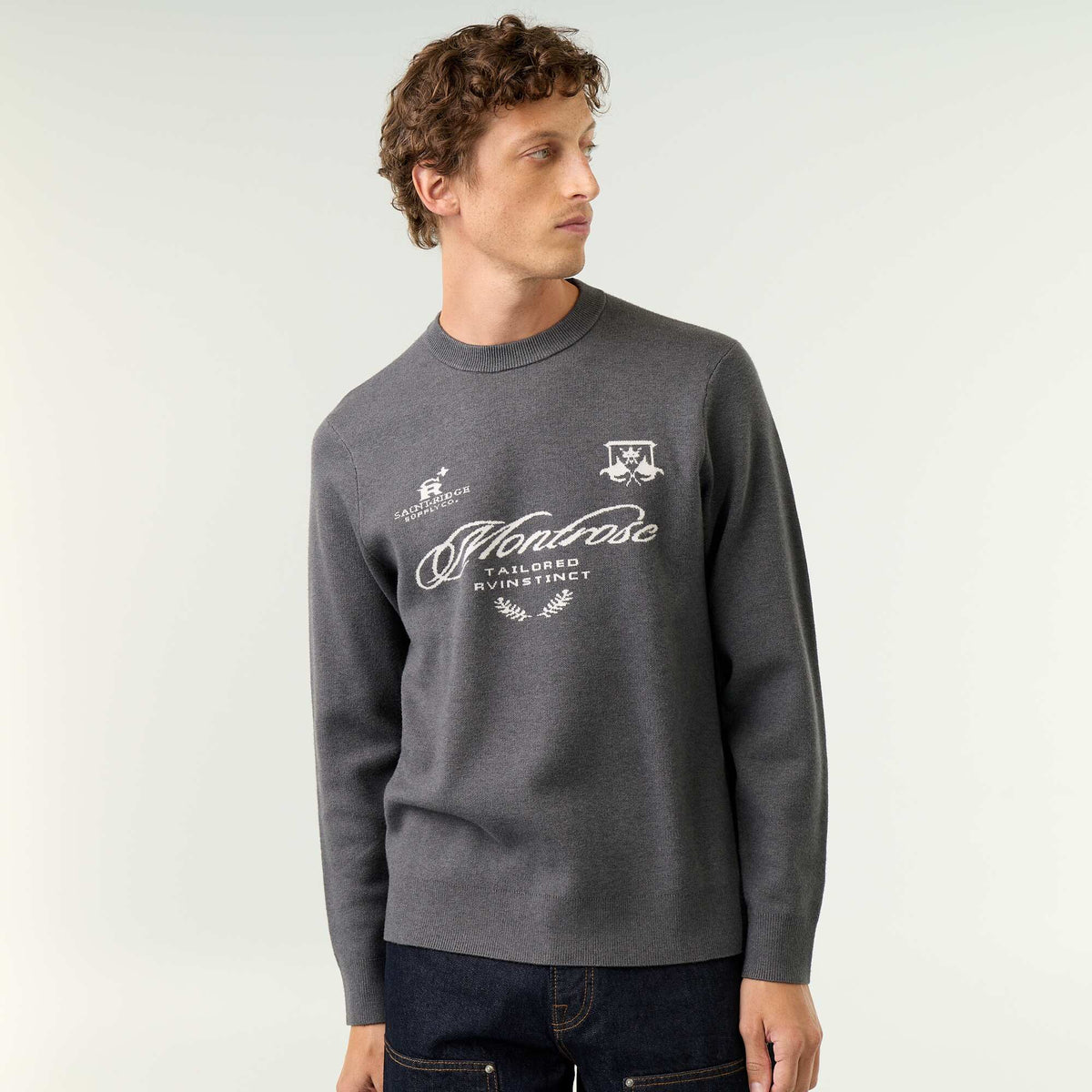 Pull en maille grosse jauge à col rond GRIS