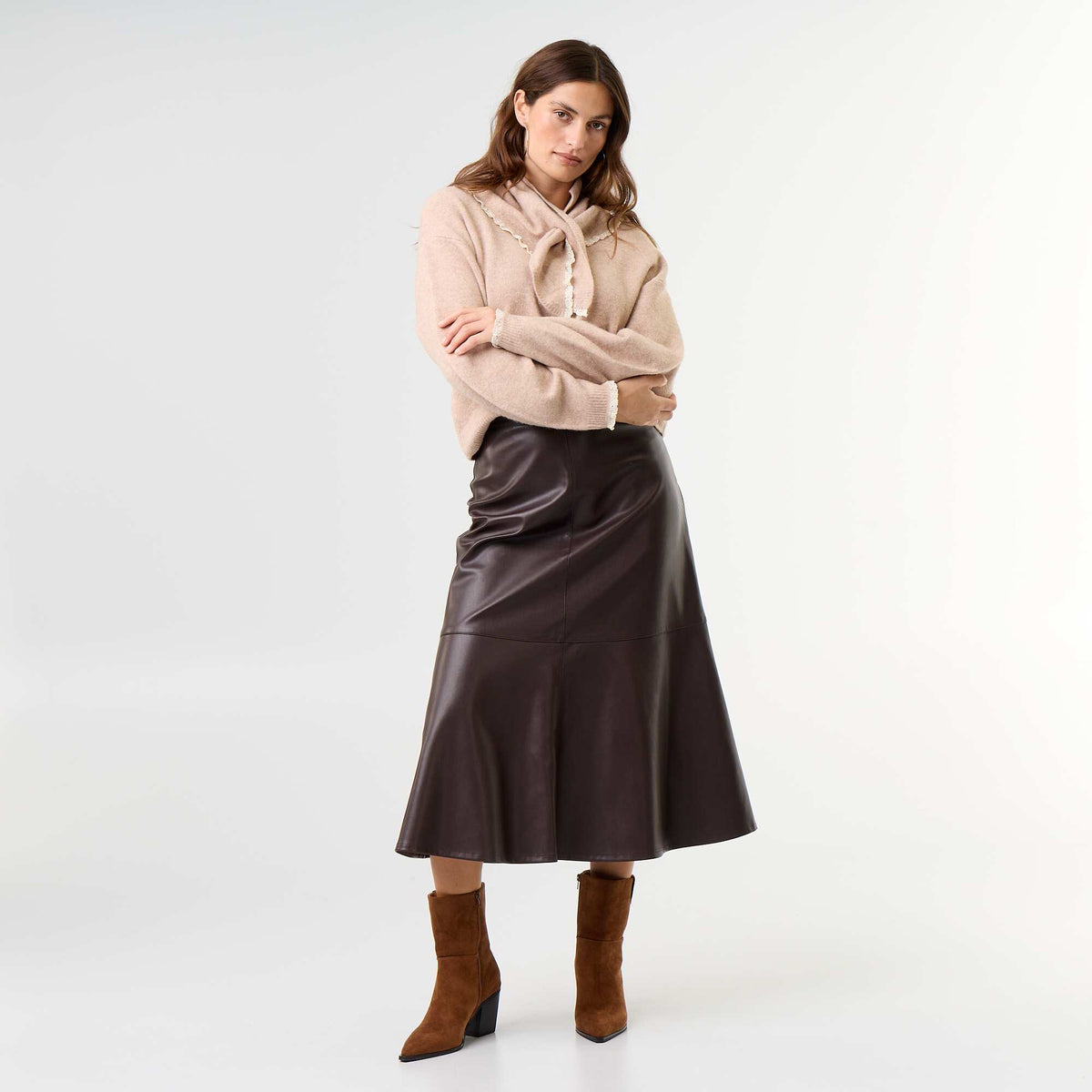 Pull avec foulard assorti BEIGE