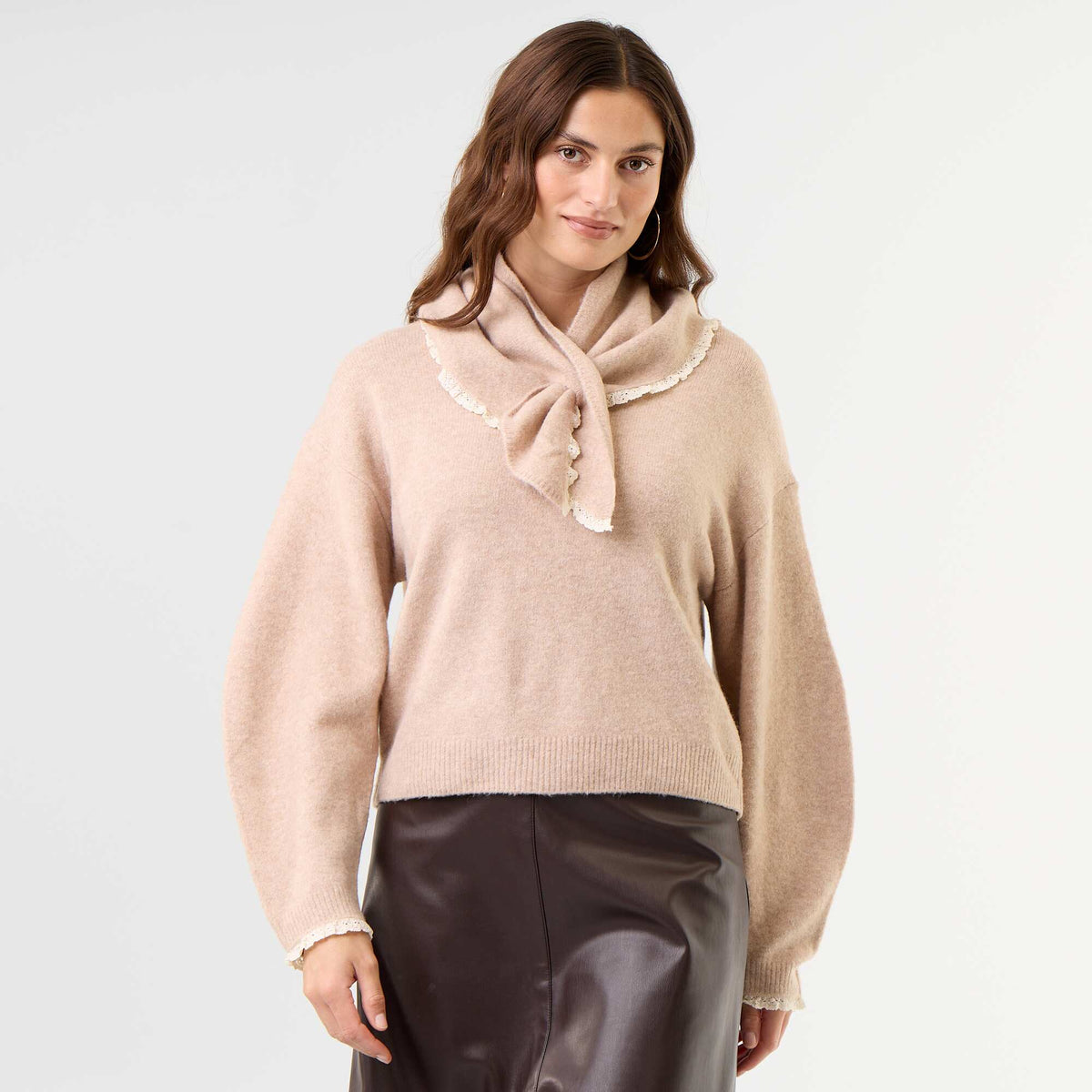 Pull avec foulard assorti BEIGE