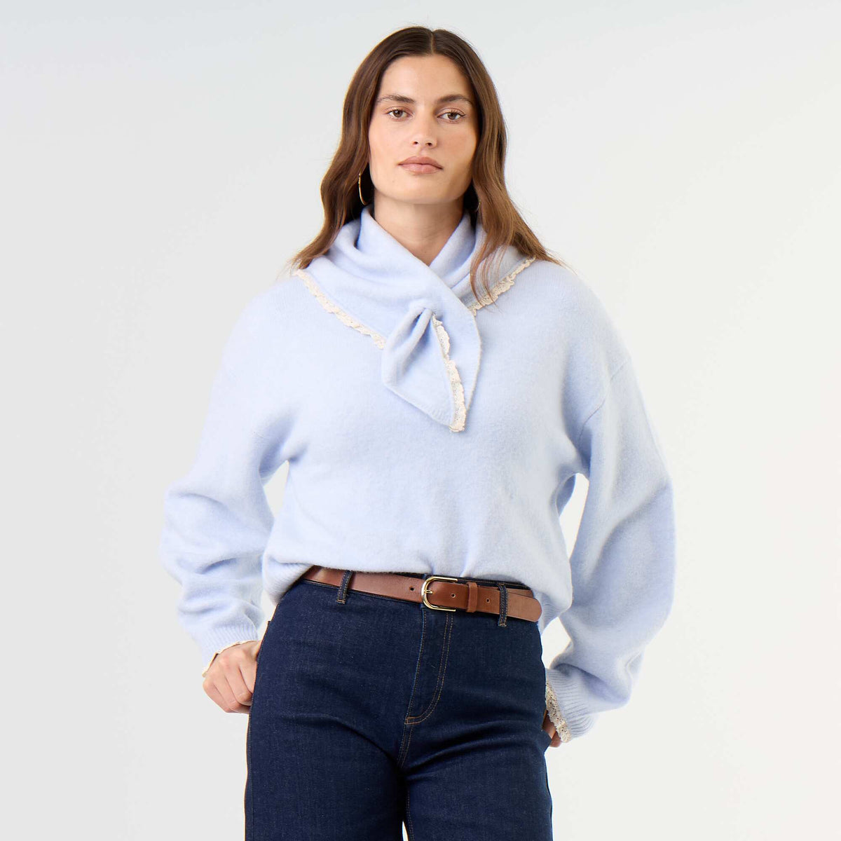 Pull avec foulard assorti BLEU