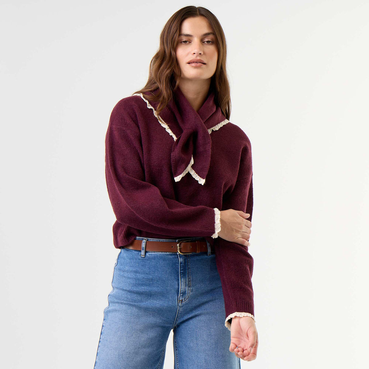 Pull avec foulard assorti VIOLET