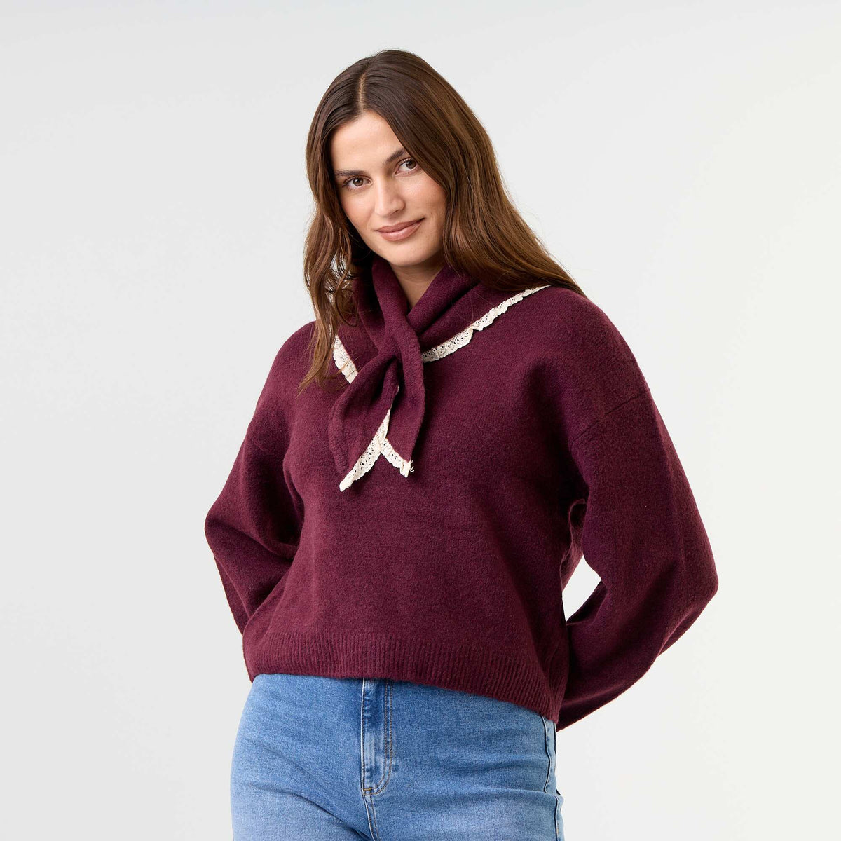 Pull avec foulard assorti VIOLET