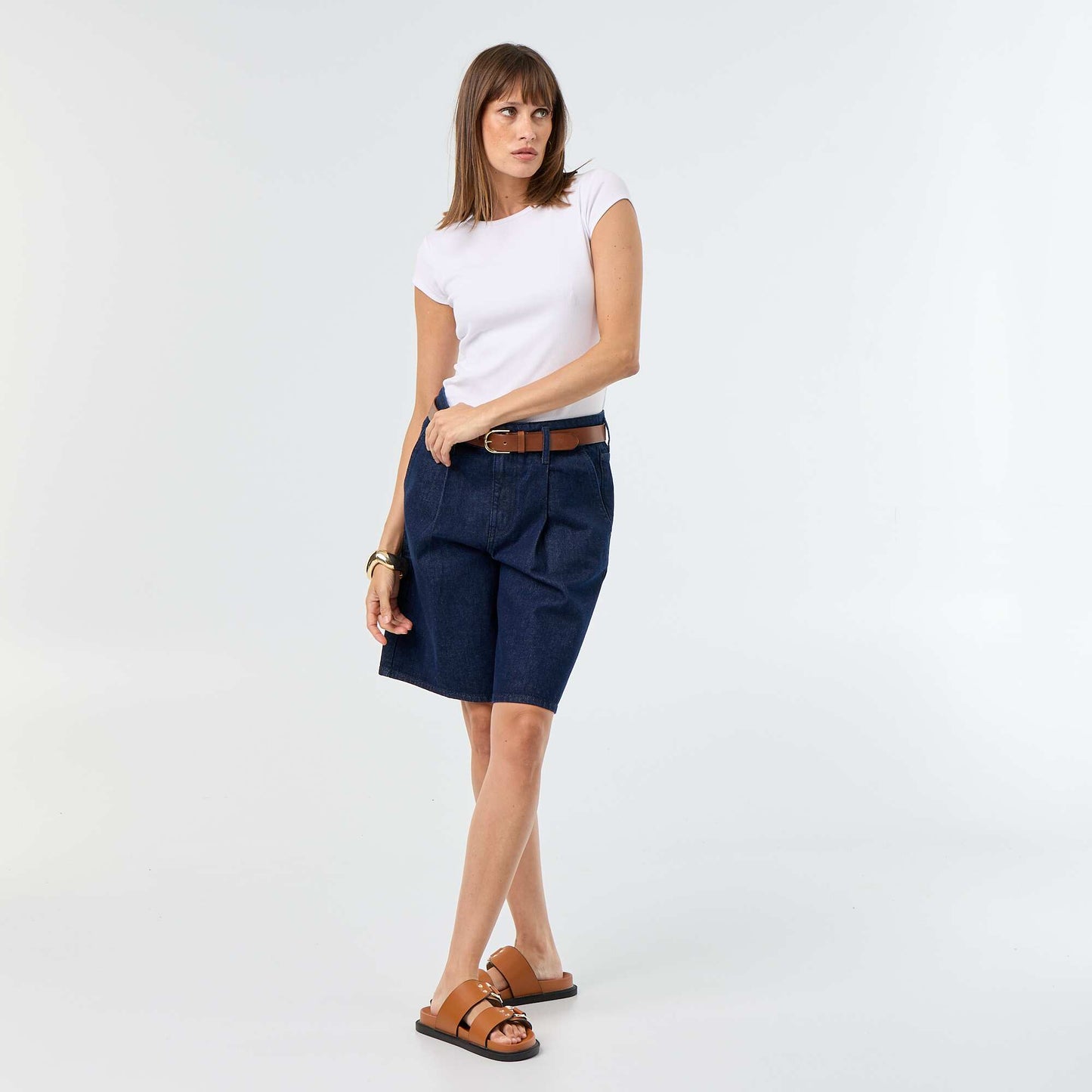 Bermuda en denim coupe genoux BLEU