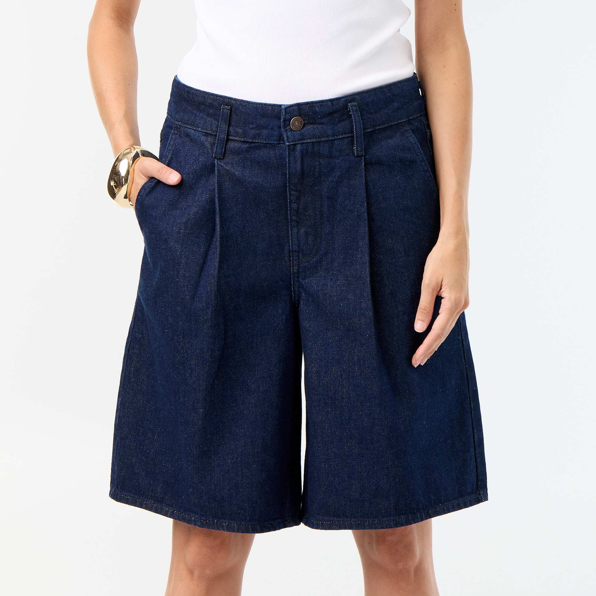 Bermuda en denim coupe genoux BLEU