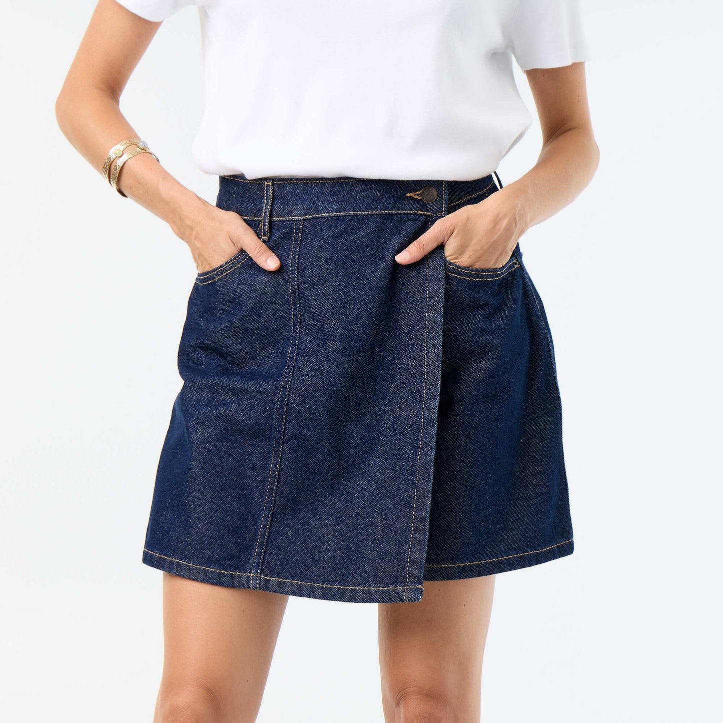 Jupe short en denim brut BLEU