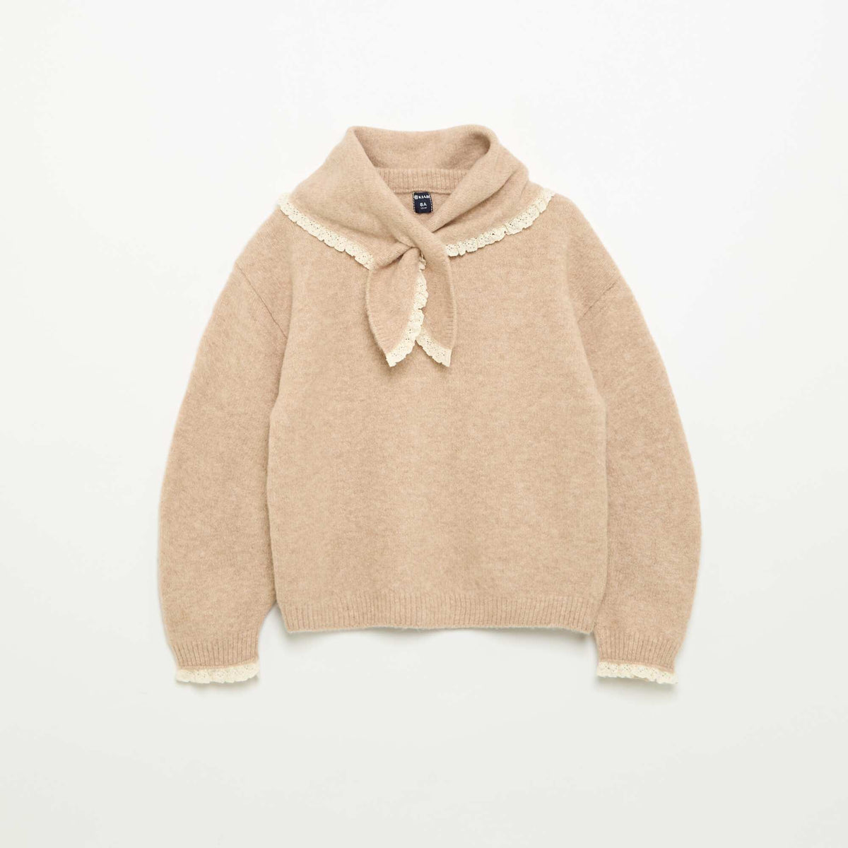 Ensemble 2 pièces avec bords en crochet - Pull + foulard BEIGE
