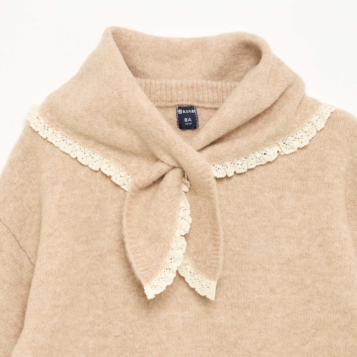 Ensemble 2 pièces avec bords en crochet - Pull + foulard BEIGE