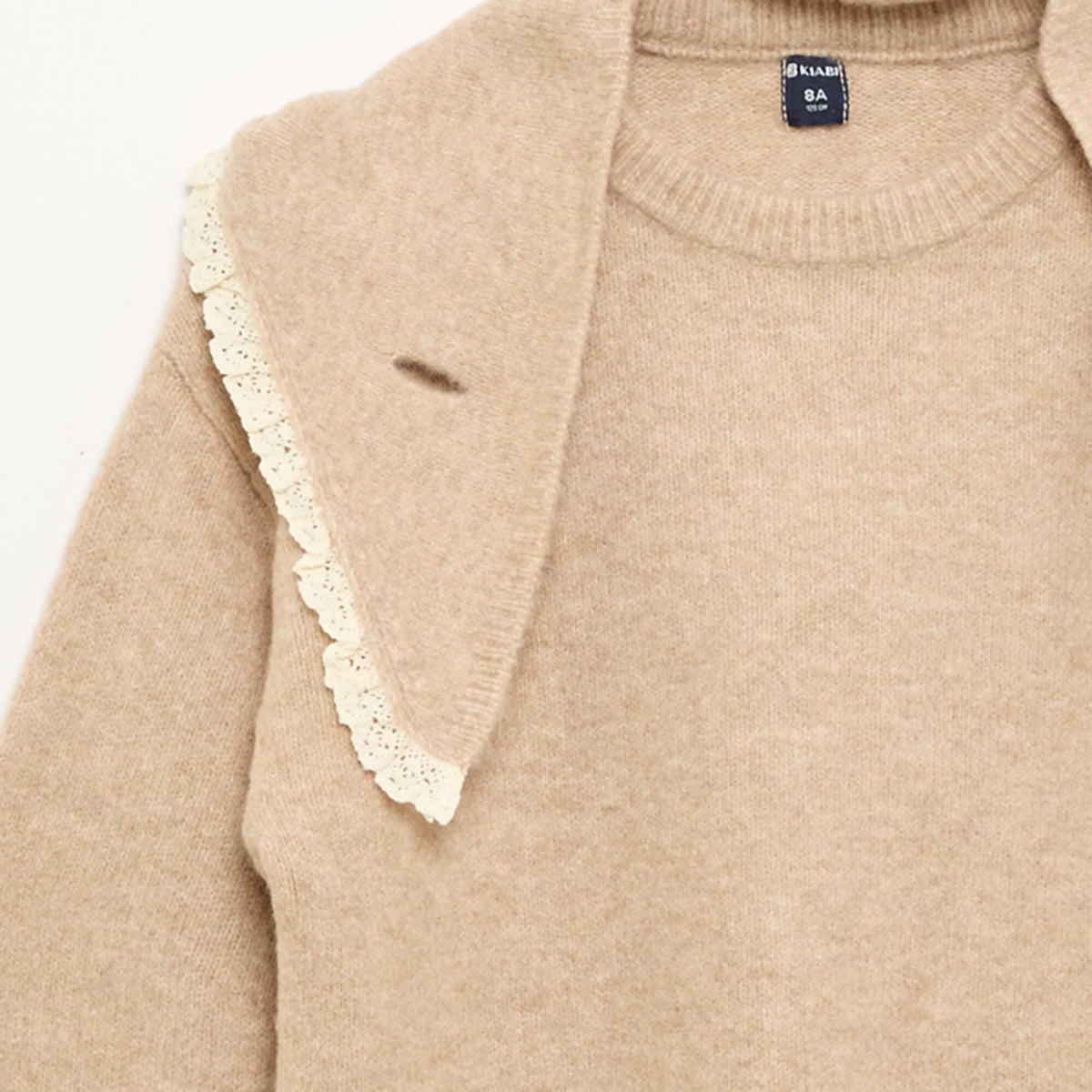 Ensemble 2 pièces avec bords en crochet - Pull + foulard BEIGE