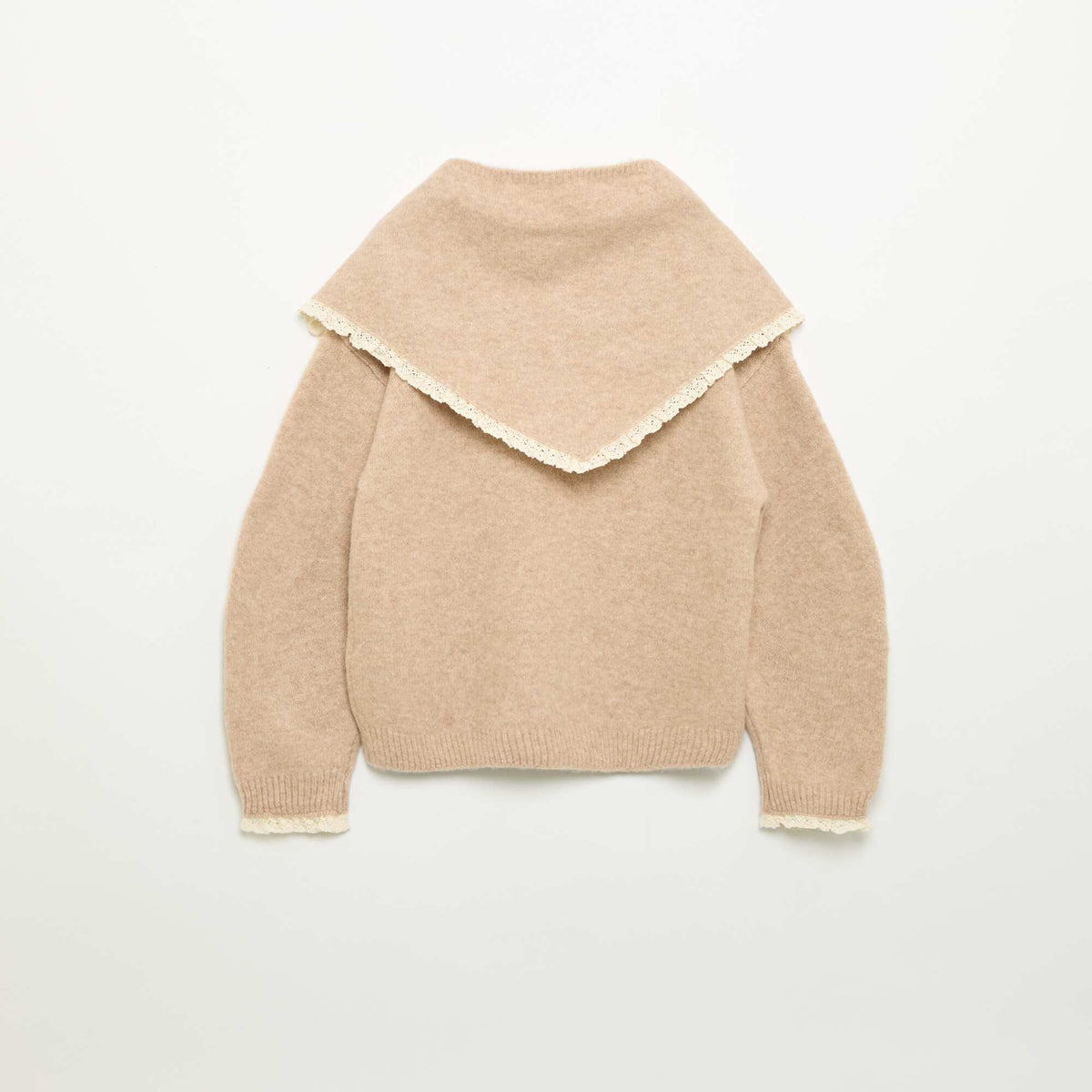 Ensemble 2 pièces avec bords en crochet - Pull + foulard BEIGE