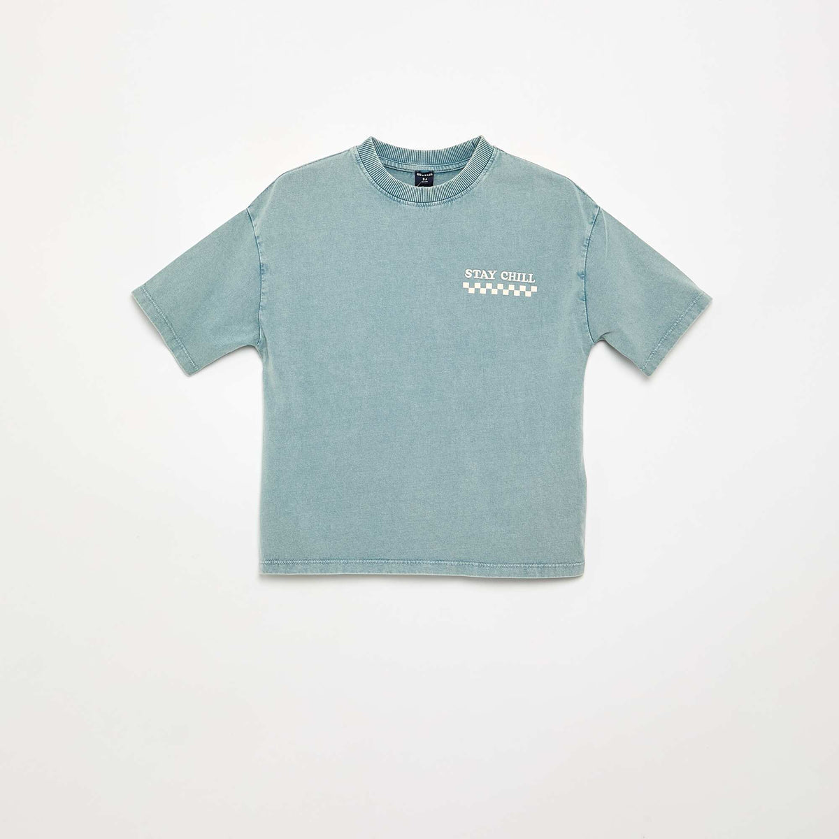 T-shirt brodé et imprimé à manches courtes BLEU